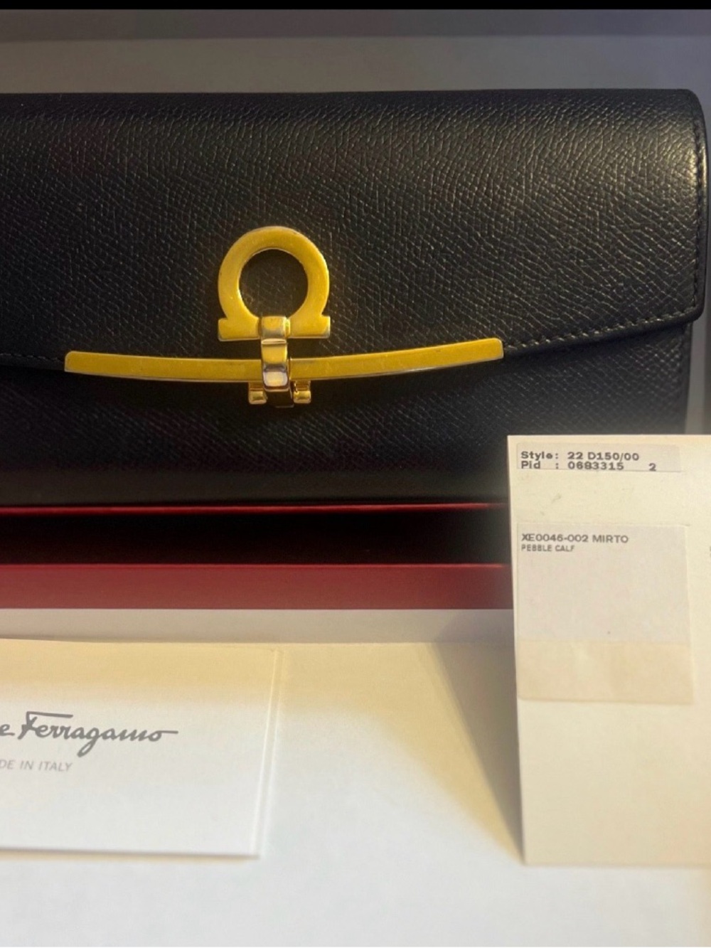 Salvatore Ferragamo Navy Leather Wallet with Gold Gancini Hardware